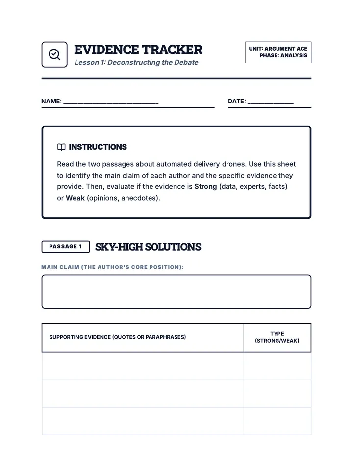 Evidence Tracker Worksheet