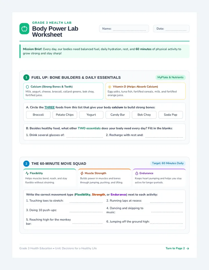 Body Power Lab Worksheet