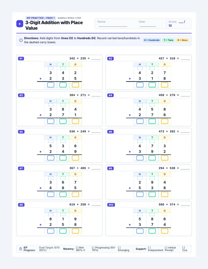 Three Digit Operations Worksheets