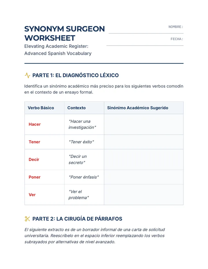 Synonym Surgeon Worksheet