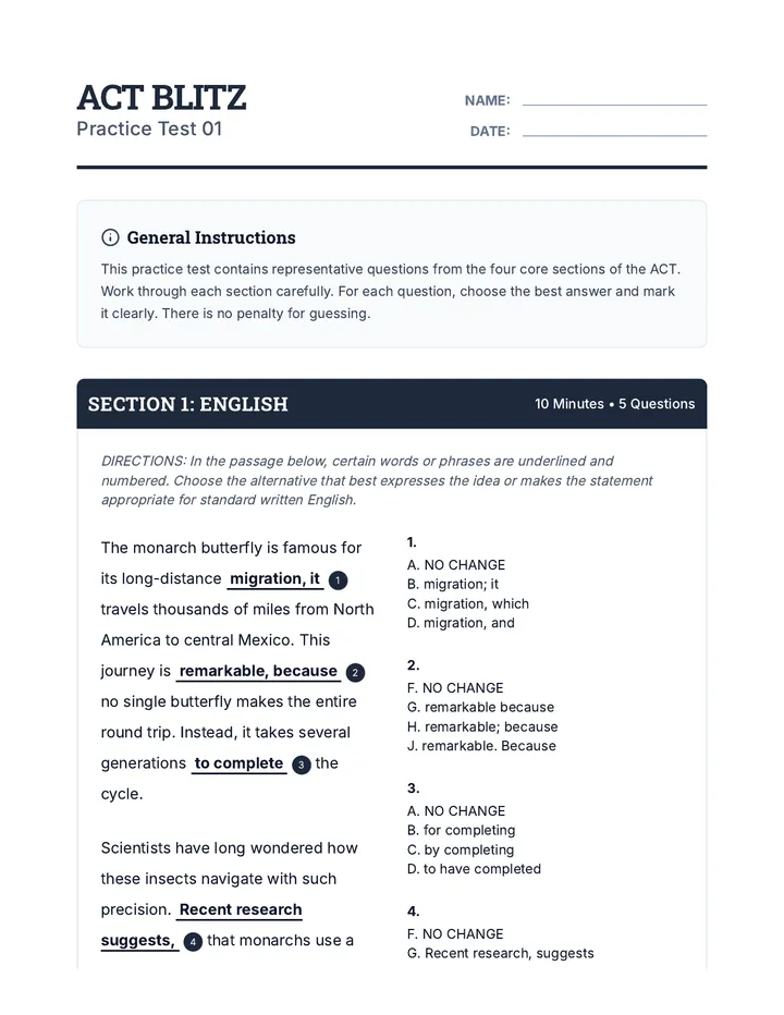 ACT Blitz Practice Test