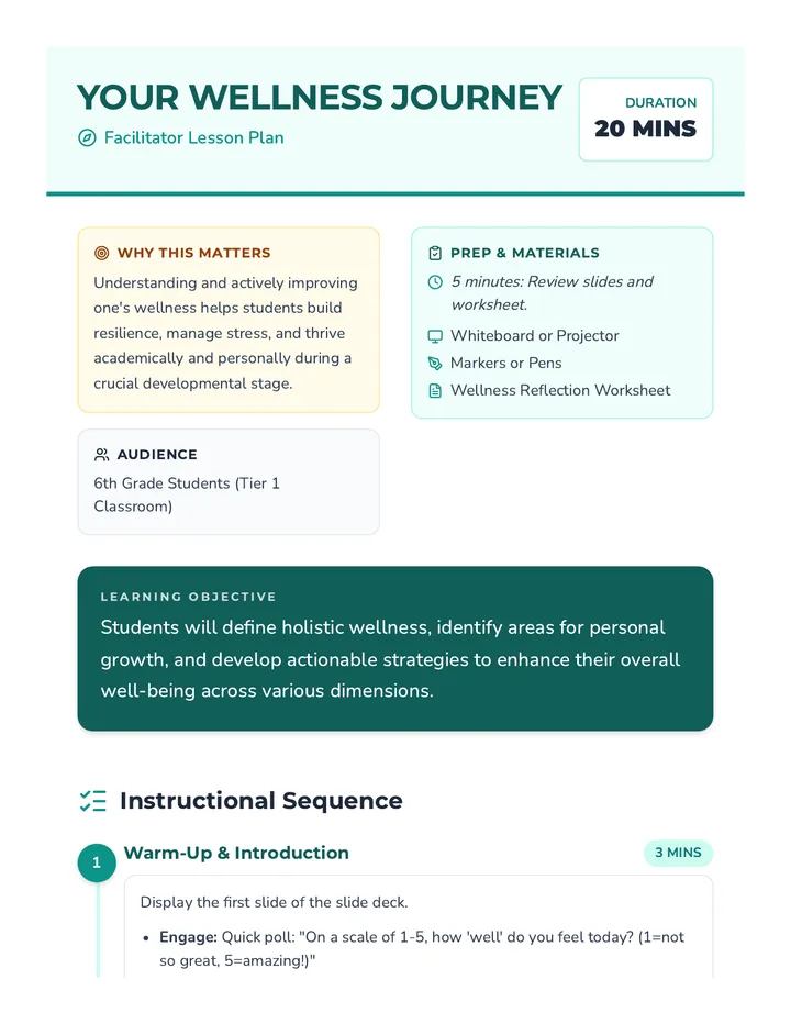 Wellness Journey Lesson Plan