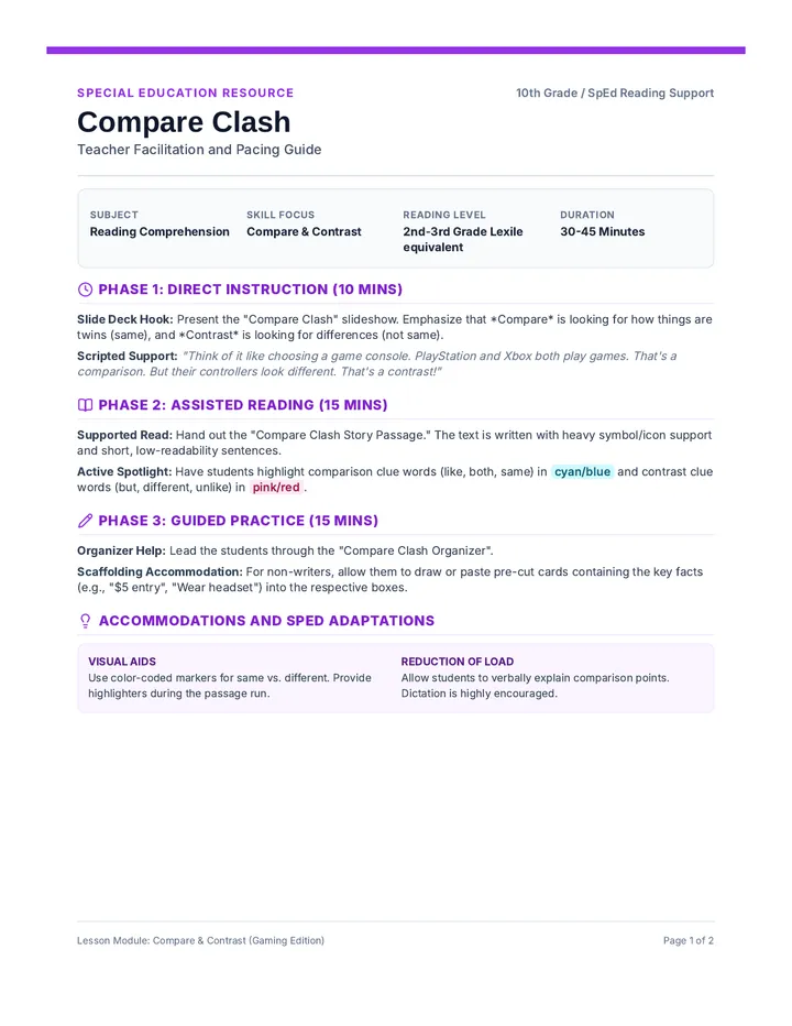 Compare Clash Teacher Guide