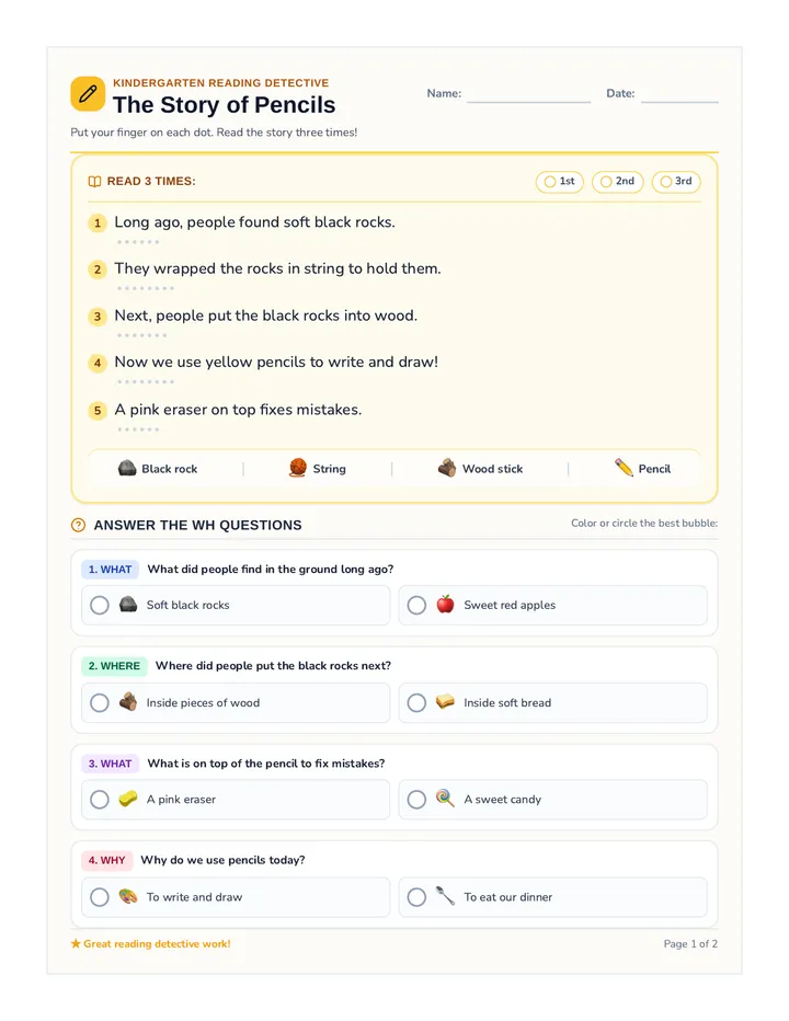 Pencil Story Worksheet