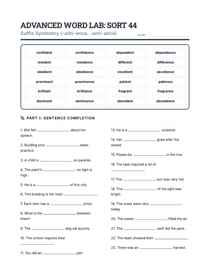 Suffix Symmetry Worksheet