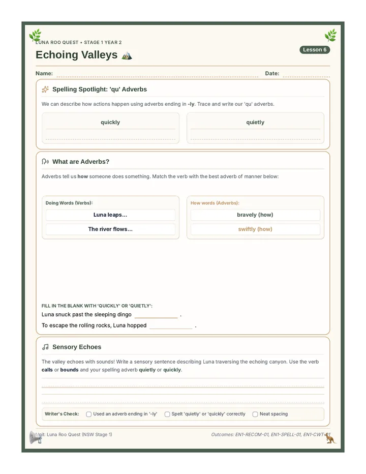 Echoing Valleys Worksheet