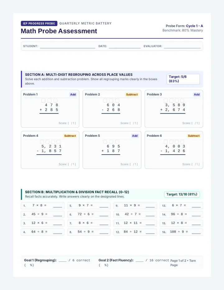 Math Probe Assessment