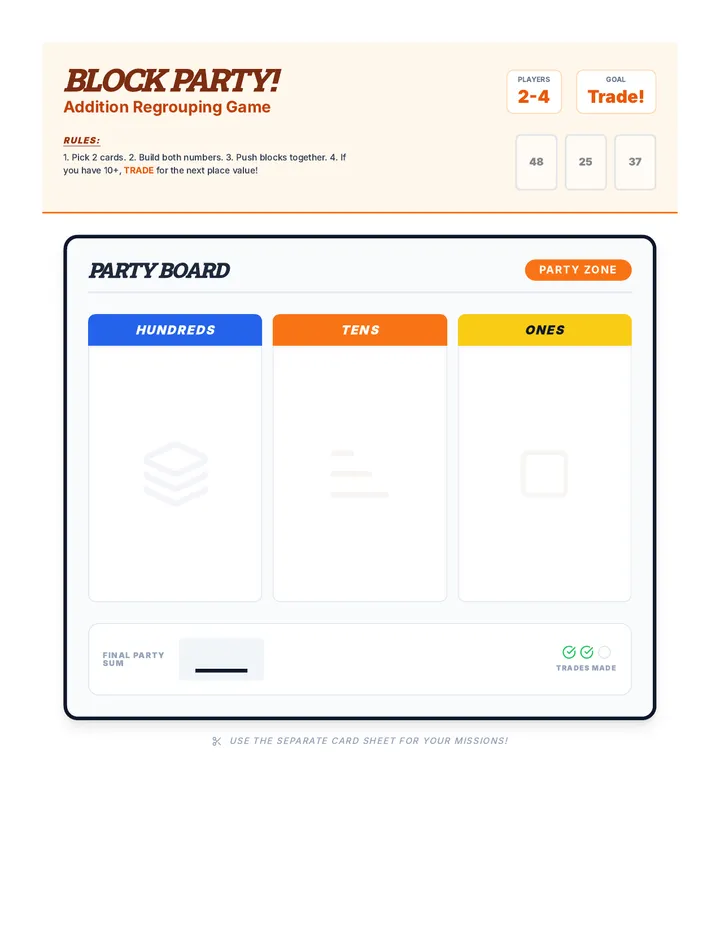Block Party Addition Game Board