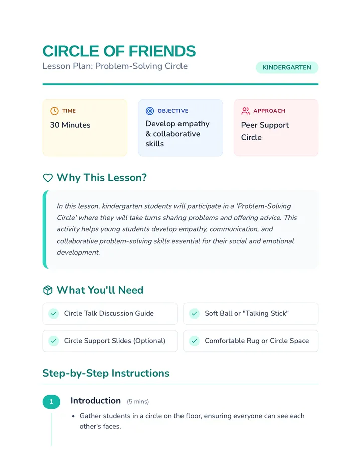 Problem Solving Circle Lesson Plan