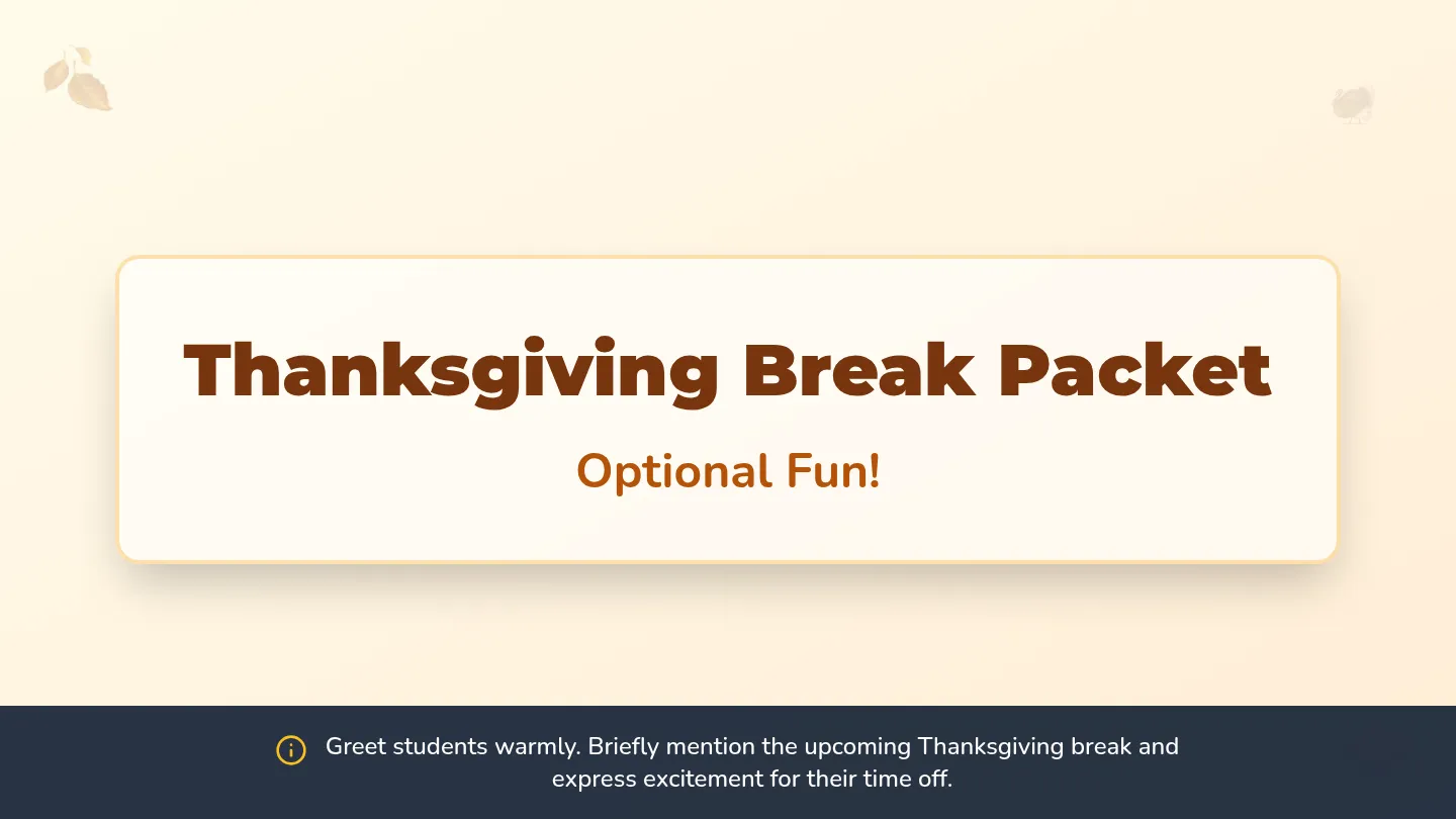 Thanksgiving Packet Introduction Slides