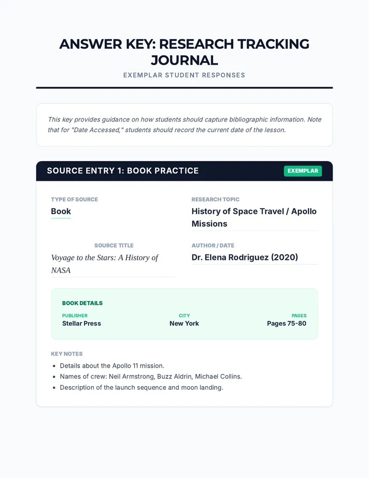 Research Tracking Journal Answer Key