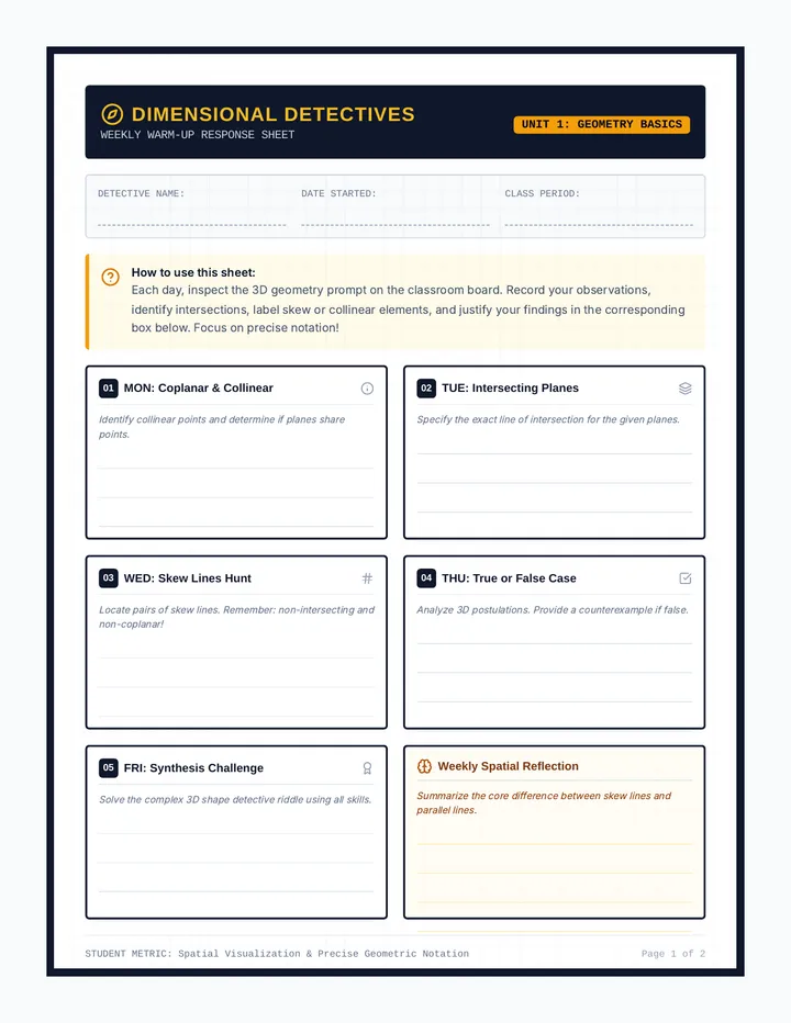 Dimensional Detectives Student Sheet