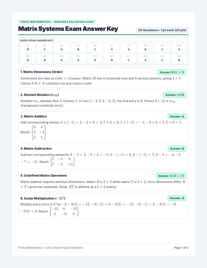 Matrix Mastery Answer Key