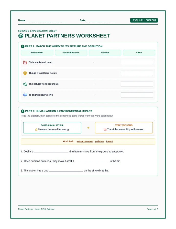 Planet Partners Worksheet