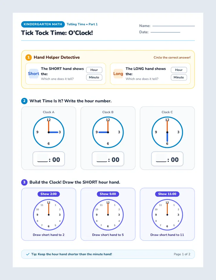 Tick Tock Time Worksheet