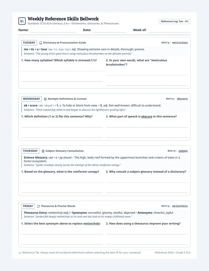 Weekly Reference Bellwork