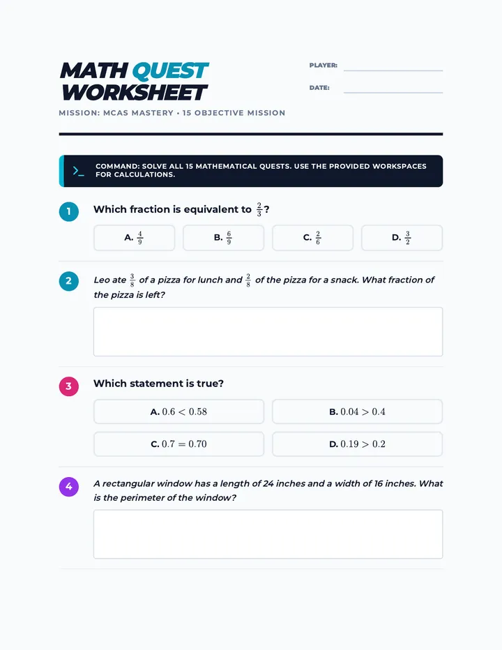 Math Quest Worksheet Plus