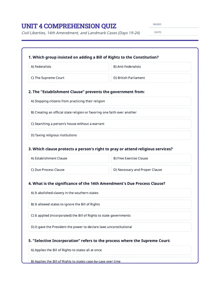 Rights Comprehension Quiz