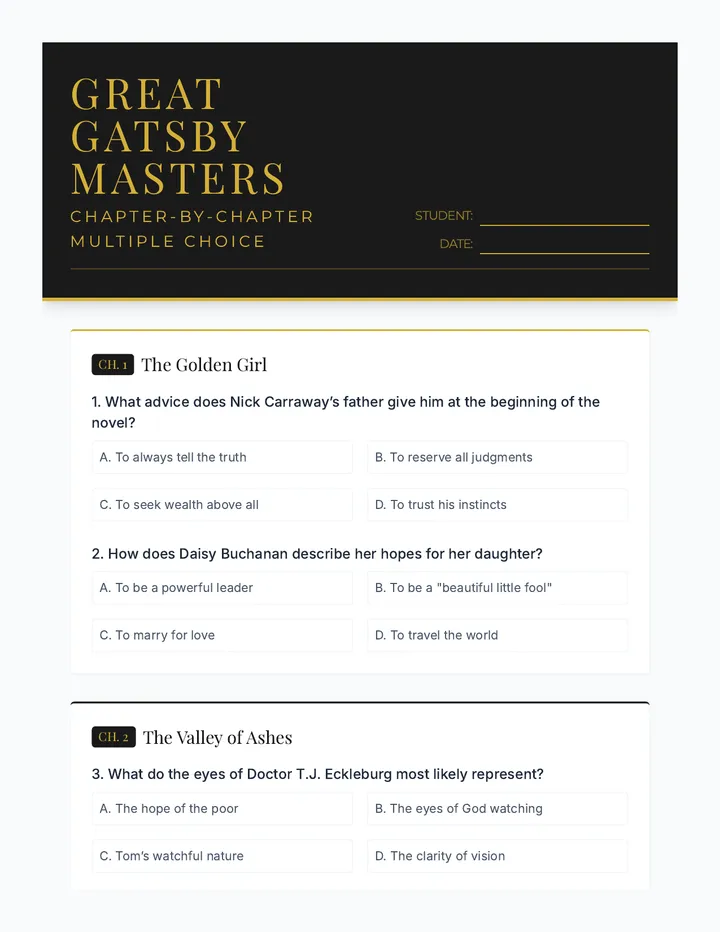 Gatsby Multiple Choice Test Document