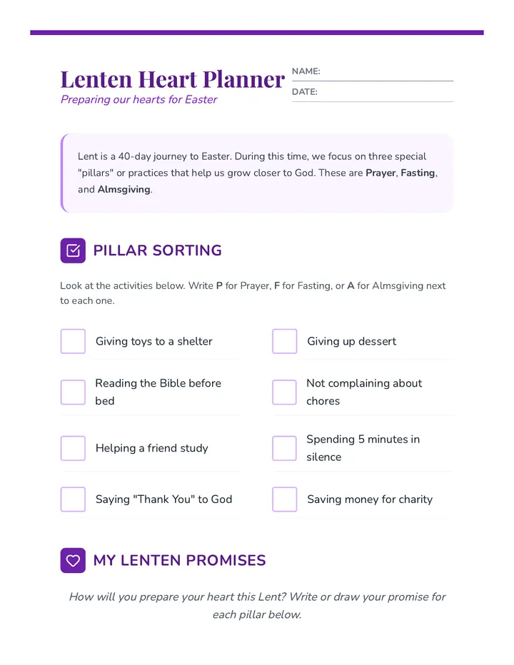 Lenten Heart Worksheet