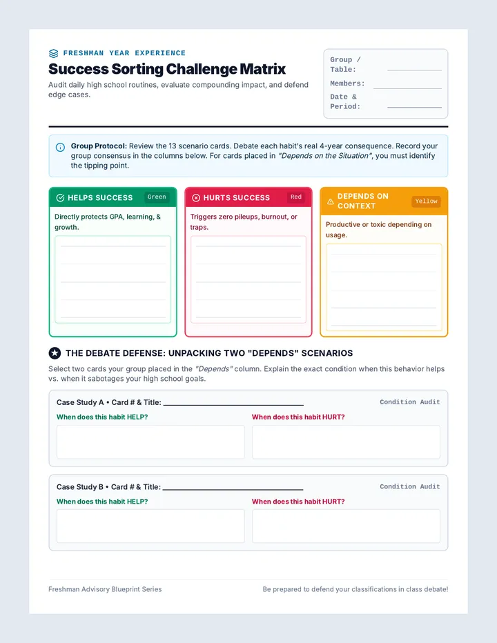 Habit Matrix Activity Sheet