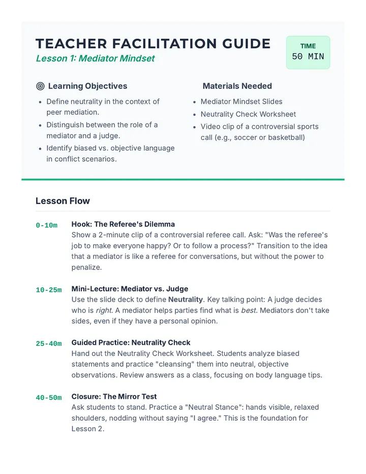 Mediator Mindset Teacher Guide