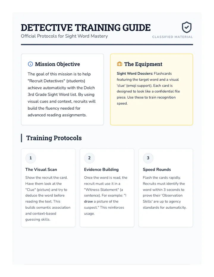 Detective Training Guide Teacher Resource