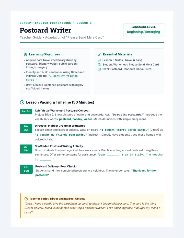 Postcard Writer Teacher Guide