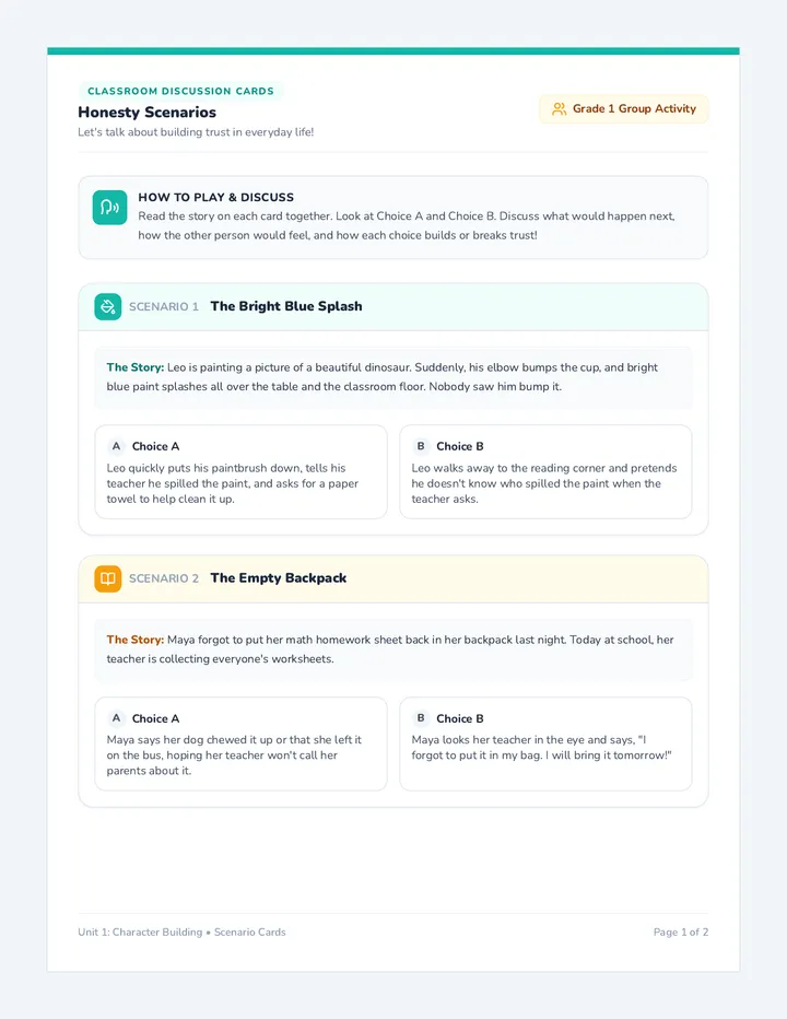 Honesty Scenarios Activity Pack