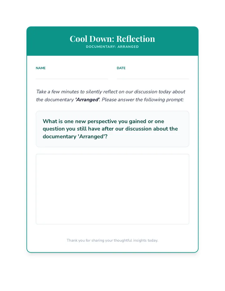 Arranged Reflection Exit Ticket