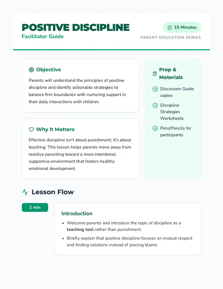 Positive Discipline Lesson Plan