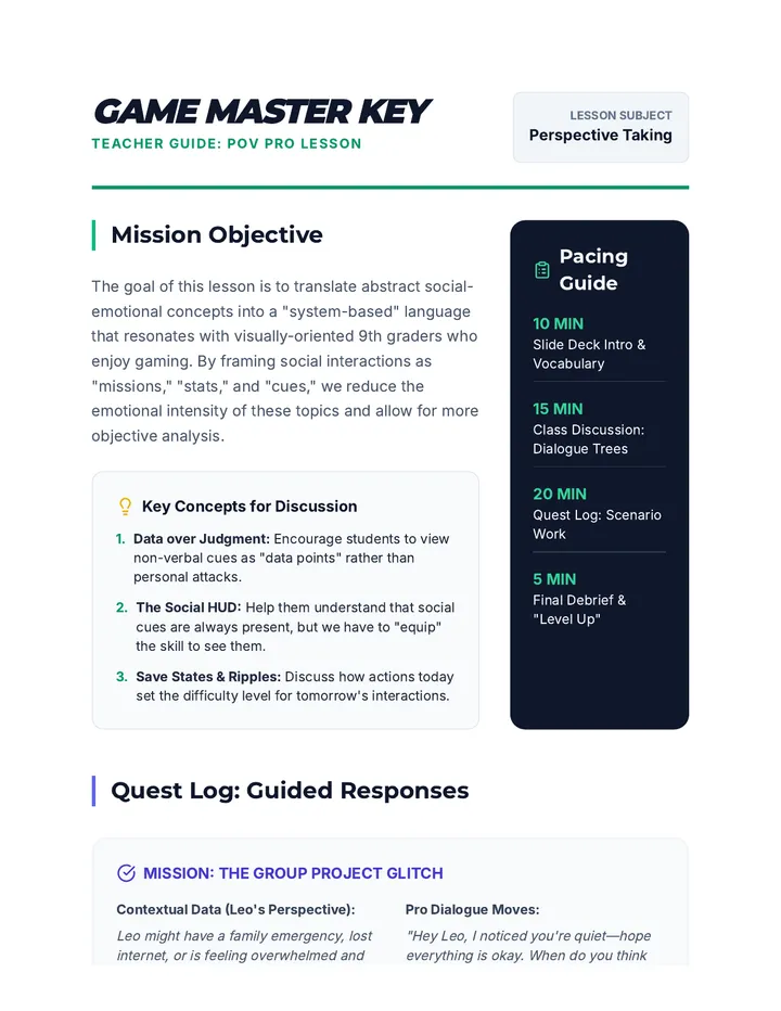 Game Master Teacher Key