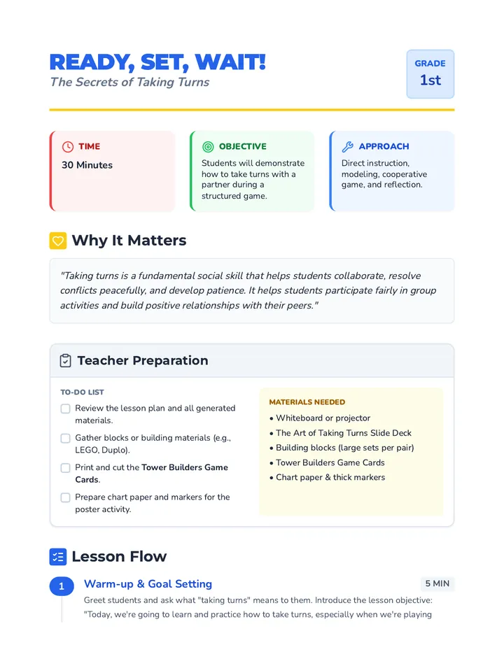 Ready Set Wait Lesson Plan