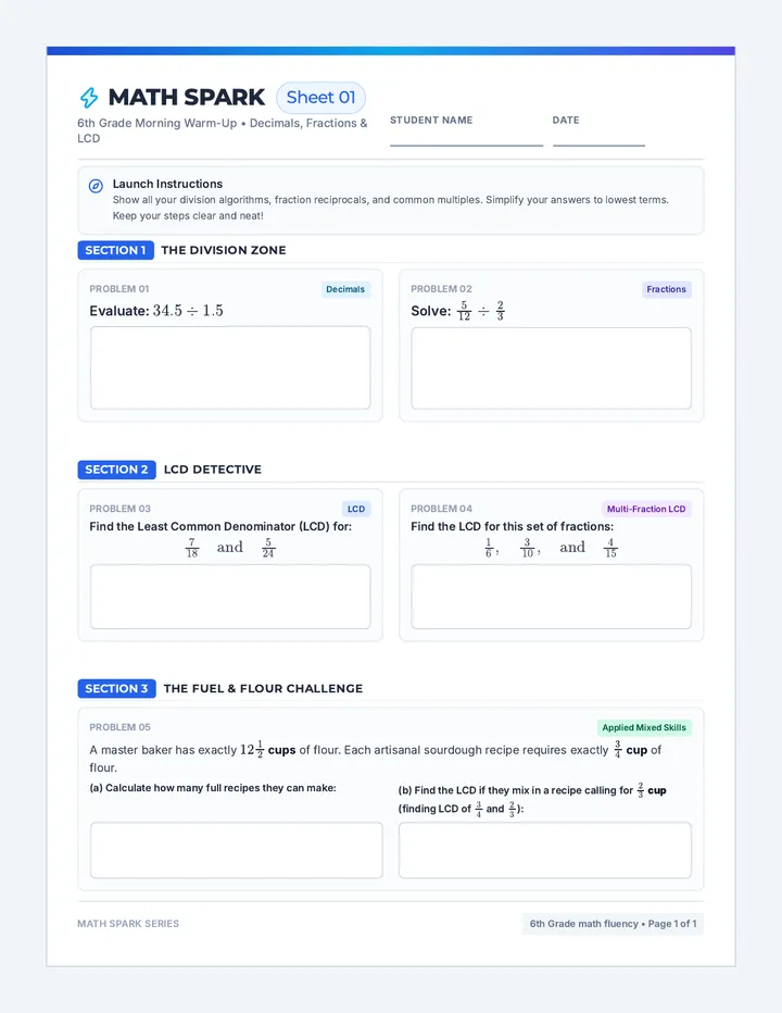 Math Spark One Worksheet