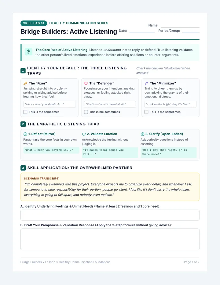 Bridge Builders Worksheet