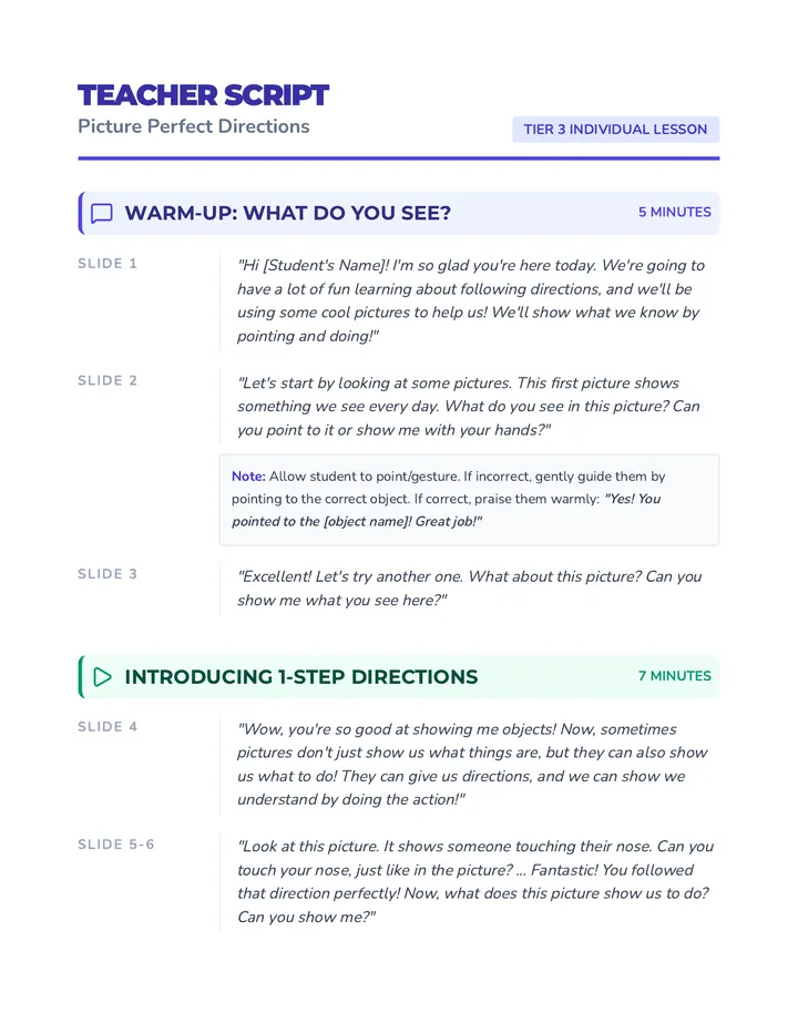 Teacher Script Picture Perfect Directions Script