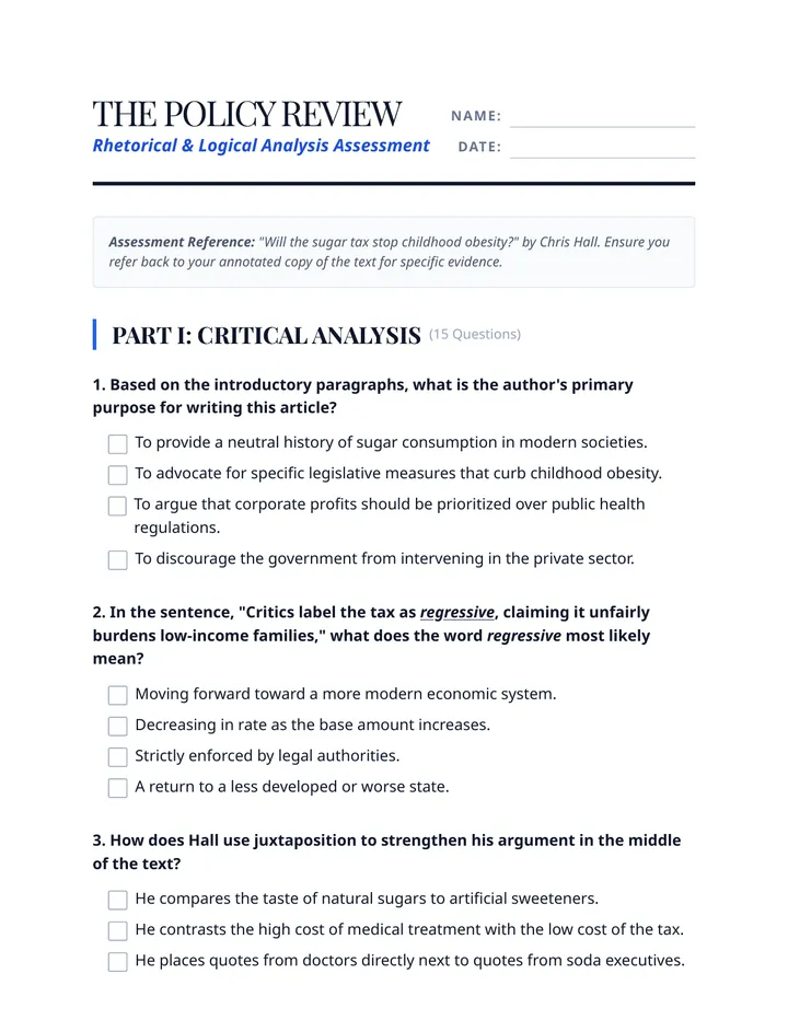 Sugar Tax Analysis Assessment