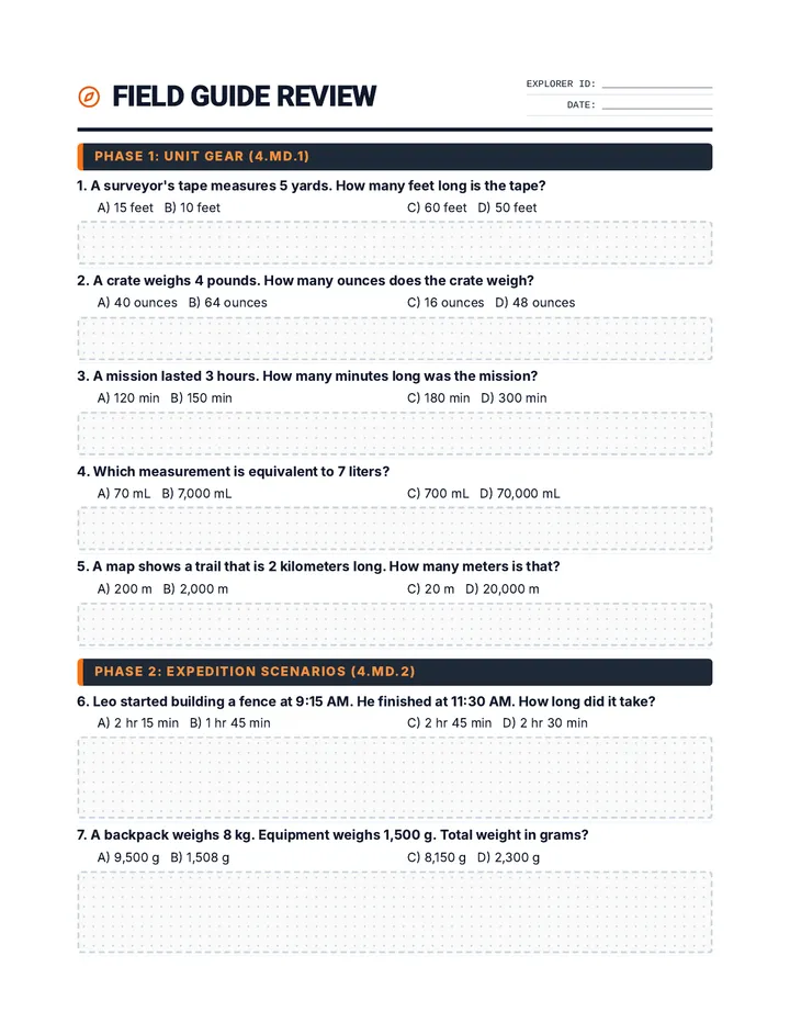 Measurement Field Guide Worksheet