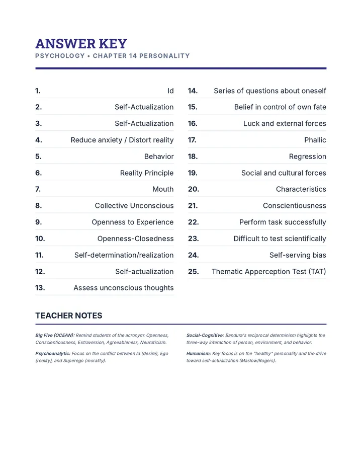 Personality Chapter 14 Answer Key