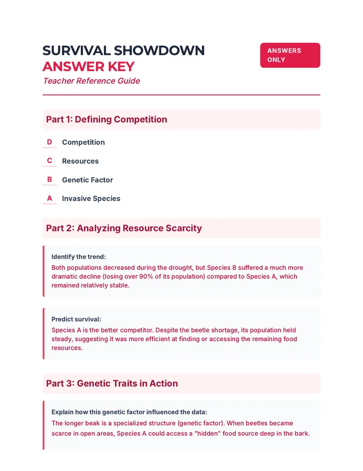 Survival Showdown Answer Key Grade 6