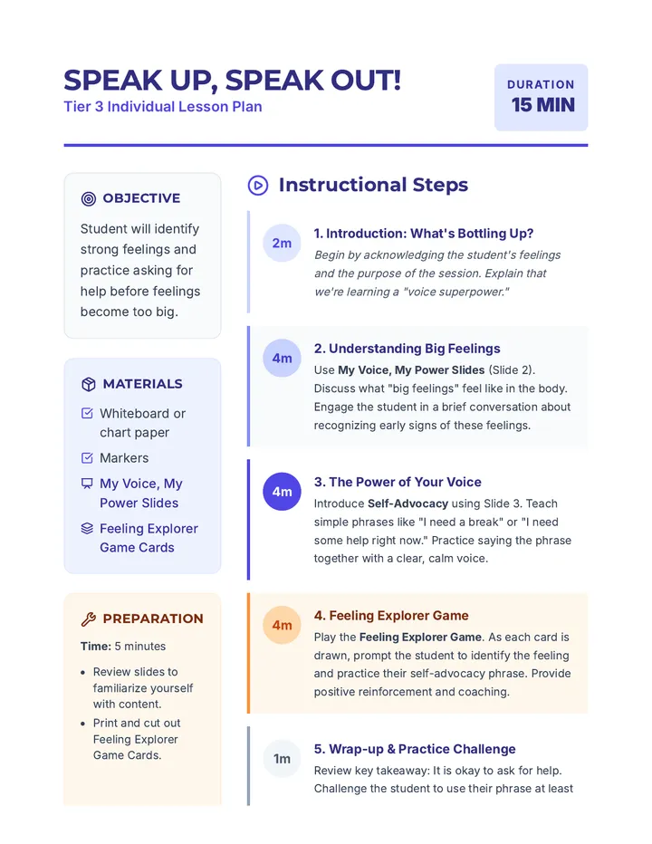 Speak Up Speak Out Lesson Plan