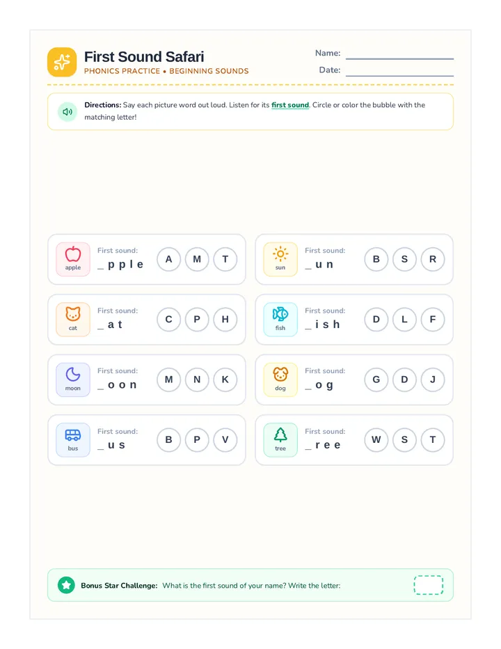 First Sound Match Worksheet