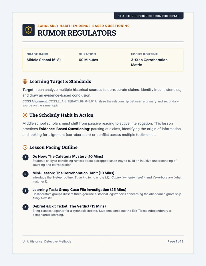 Rumor Regulators Teacher Guide