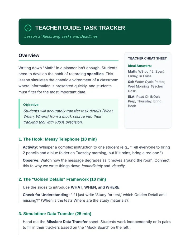 Task Tracker Teacher Guide