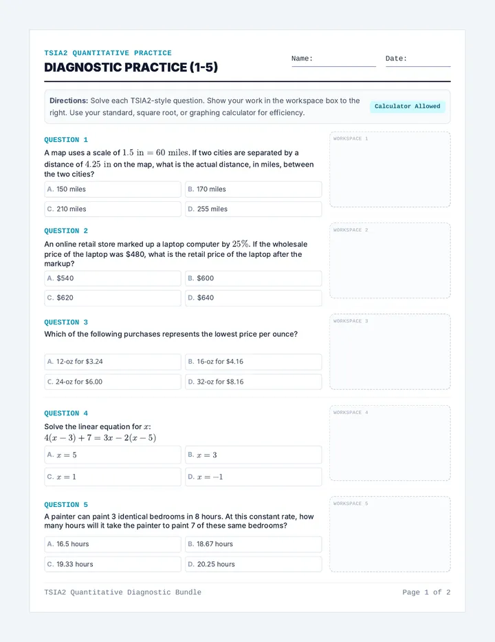 TSIA2 Quantitative Practice Sheet
