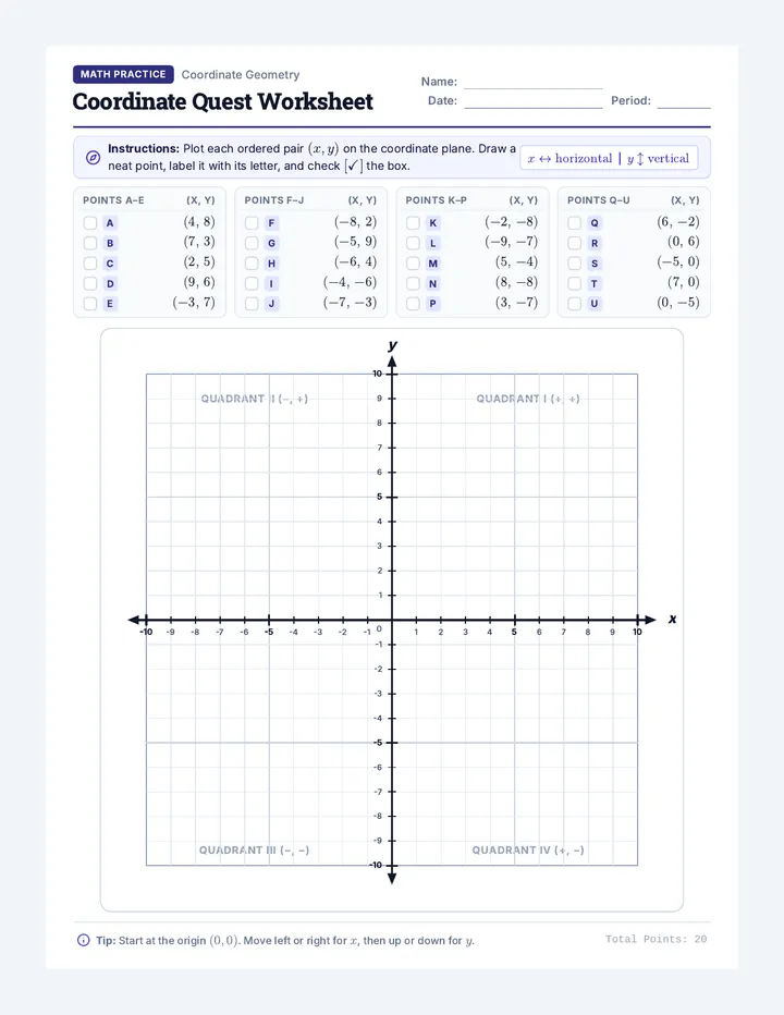 Coordinate Quest Worksheet