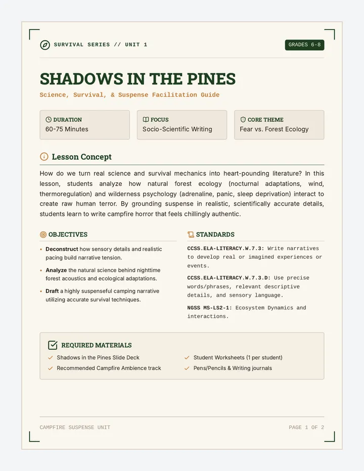 Shadows Pines Teacher Guide
