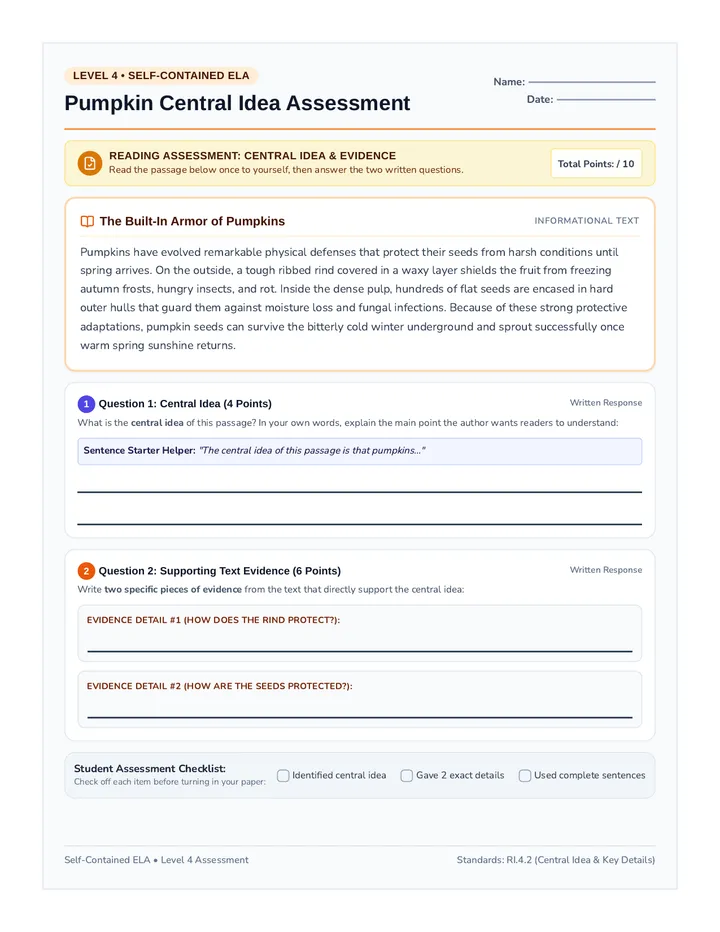 Pumpkin Central Idea Assessment