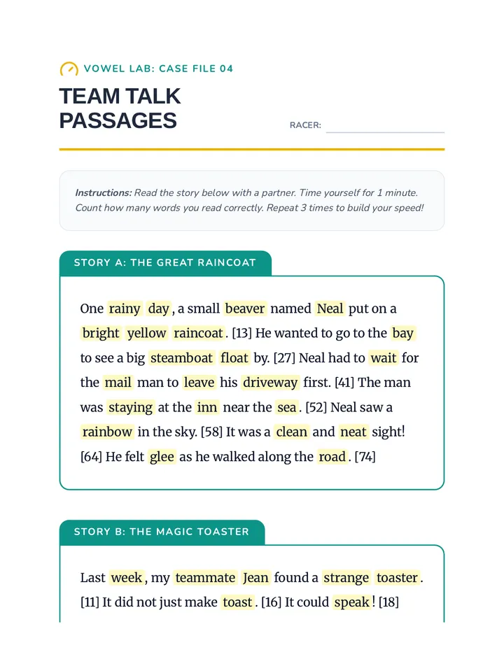Team Talk Fluency Passages