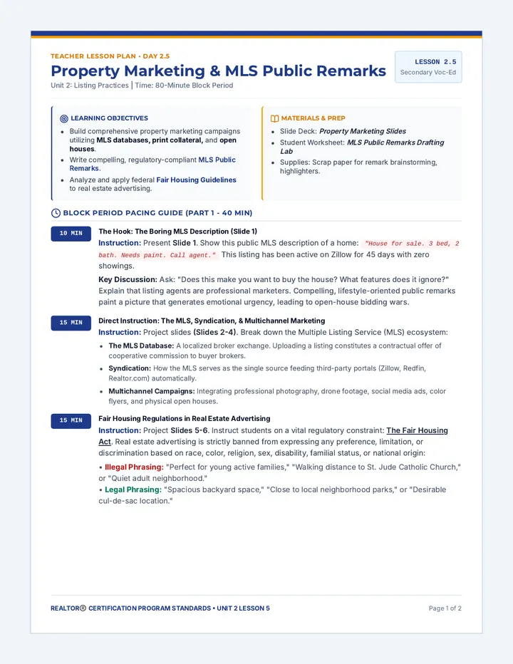 Property Marketing Lesson Plan
